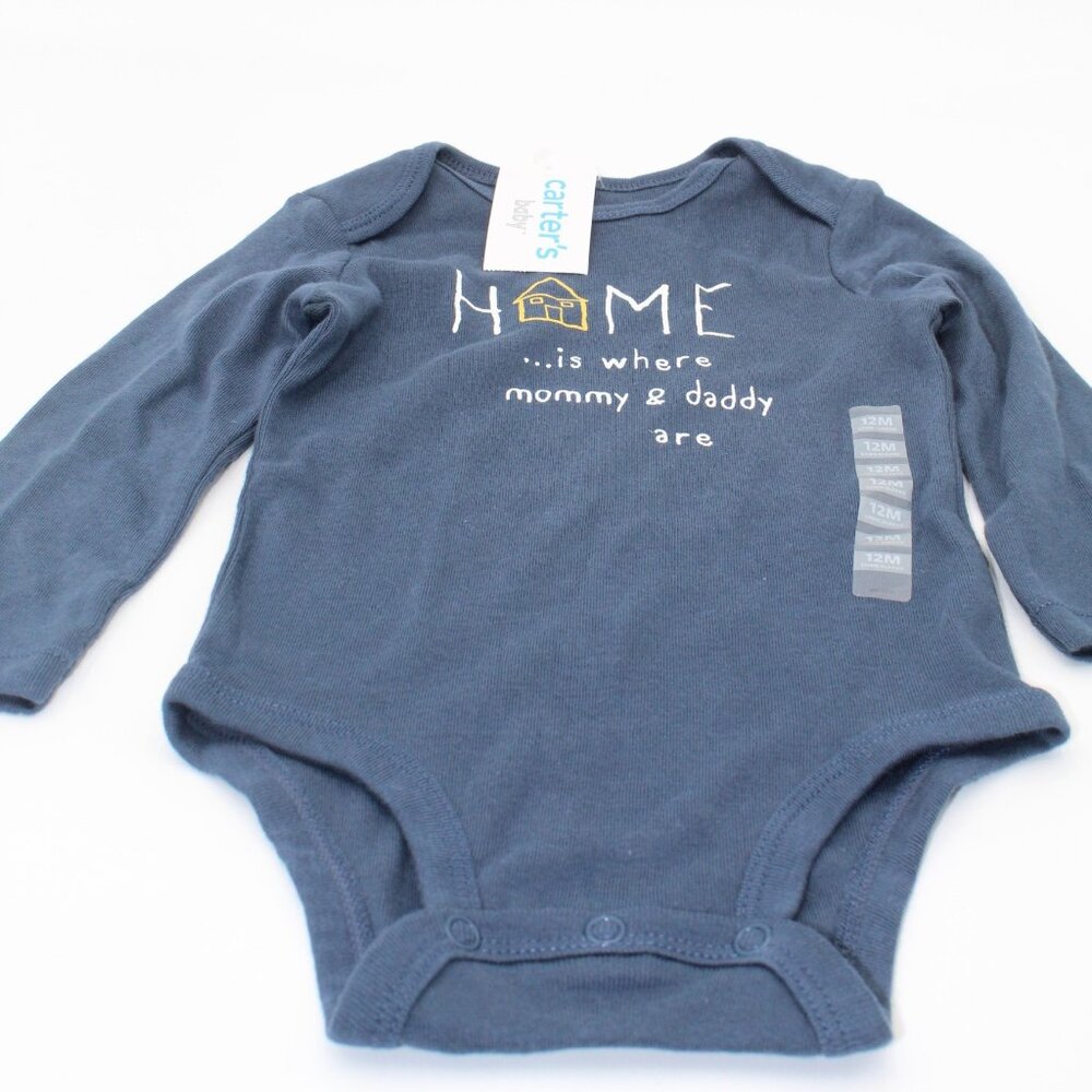 Carter's Baby Boys Home is where Mommy & Daddy are Long Sleeve Bodysuit 12 M NWT